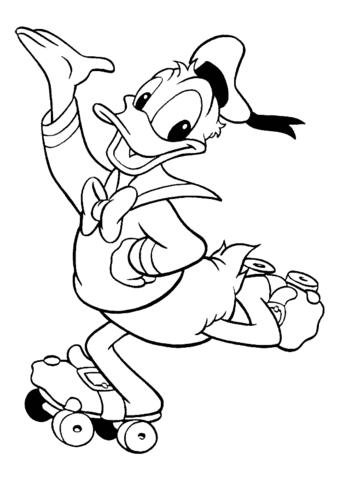 Donald Duck On Roller Skates Coloring Page